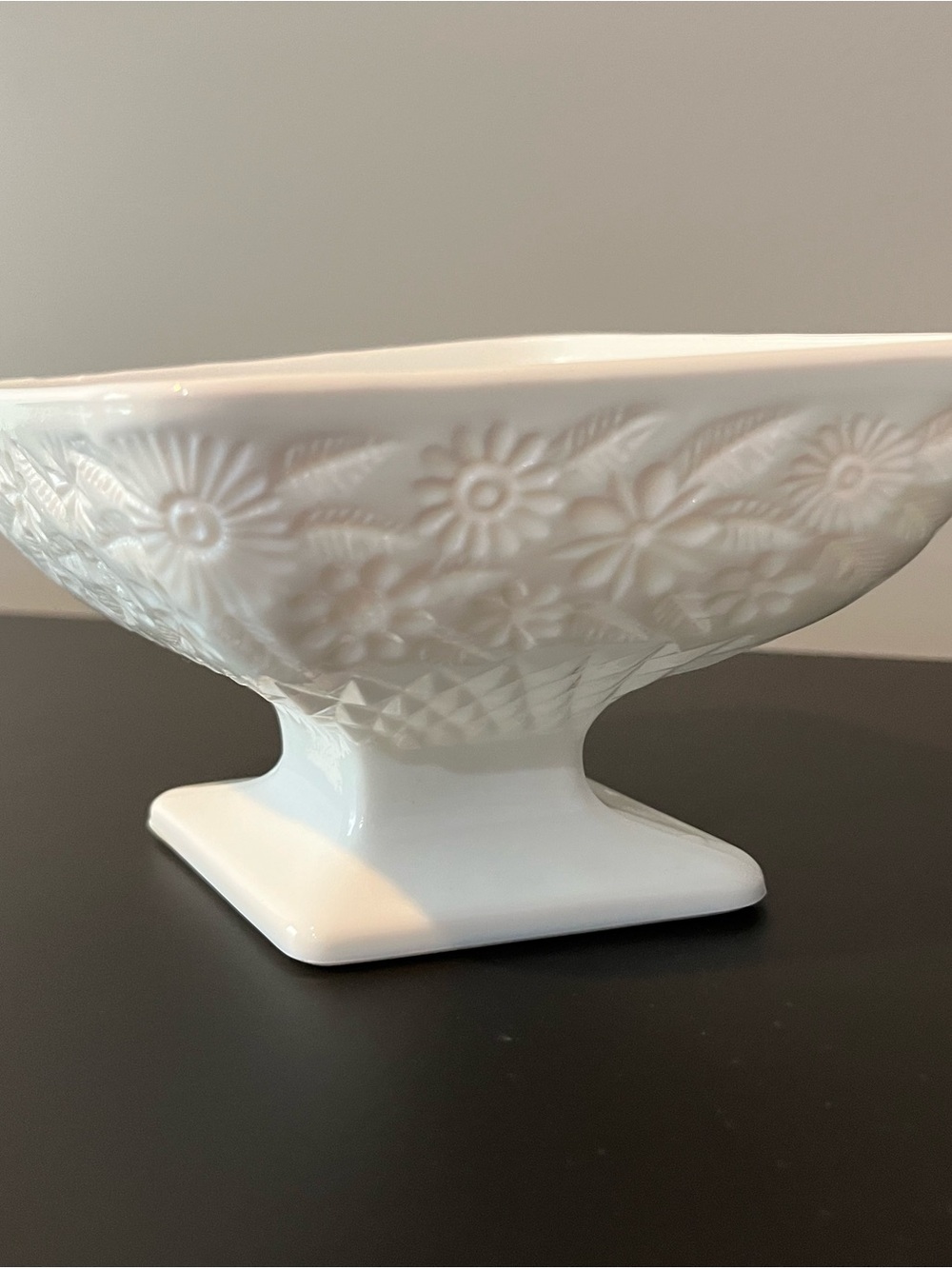 Vintage Indiana Milk Glass, Floral Footed Dish - Picture 4 of 6